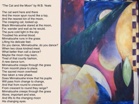 Mrs. Johnson's painting to accompany the poem, "The Cat and the Moon," which she gave to her son. 