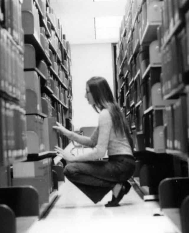 Here, Mrs. Johnson explores the library during her time at college.