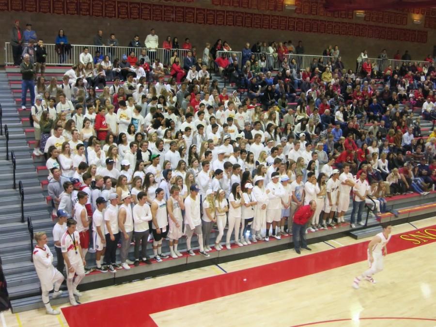 The “Sea of Red” turned white Friday night at the “white-out” Dons basketball game. The Dons beat the Mission Bay Buccaneers 71-59. 