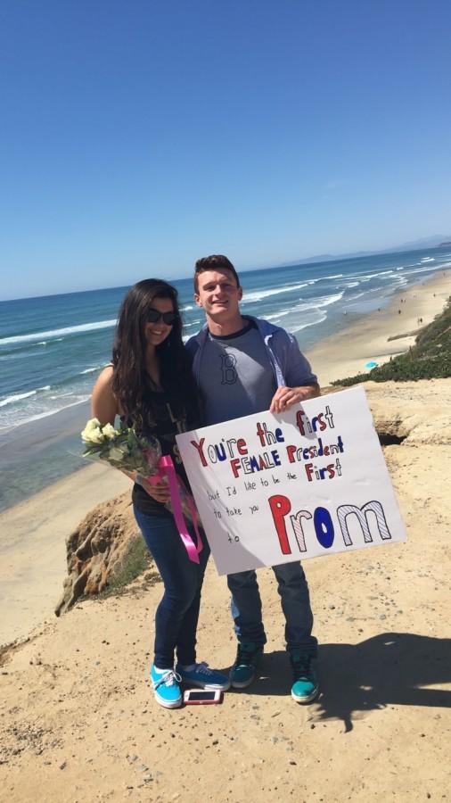Owen Petterson ’16 asks Kate Garafalo ’17 to prom at Del Mar Beach.
