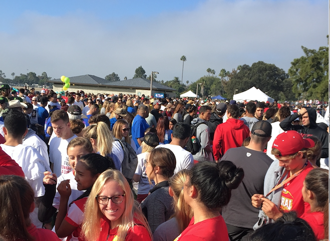 Cathedral Catholic High School students gathered on Sunday to participate in the ALS Association's Walk to Defeat ALS. The CCHS team organized by Lexi Bone '17 raised more than $1,500 for the fight against ALS.