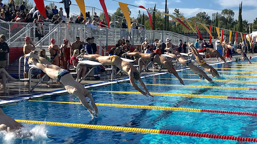 The Cathedral Catholic  High School swim team defeated La Costa Canyon High School and Canyon Crest Academy last week at a home meet.