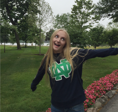 CCHS senior Sarah Lackey ‘17 flaunts her Fighting Irish pride on a college visit to the University of Notre Dame.

