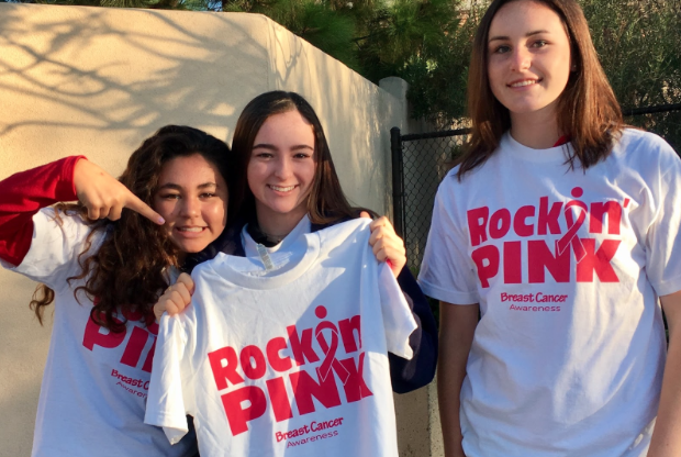 Natalie Tiu 20’, Chloe Boyd 20’, and Alivia Lomax 21’ sell t-shirts to raise awareness for breast cancer. CCHS students show their support for breast cancer patients during Breast Cancer Awareness month.