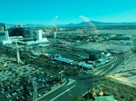 Bodies still lay on Las Vegas Boulevard the day after the shooting, as seen from the 31st floor of the Mandalay Bay Hotel, a single floor below where Stephen Paddock killed and injured hundreds last month during the deadliest mass shooting in U.S. history.

