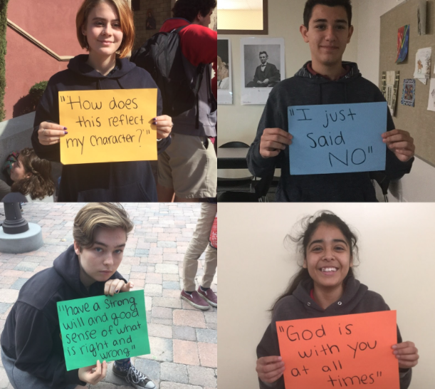CCHS students Darby Goodell ‘18, Luis Garnica ‘20, Cat Noya ‘18, and Linna Luna Bravo ‘18 pose with their best words regarding peer pressure. Each student, having experienced pressure from their neighbors many times in their lives, share their advice and experiences about peer pressure.
