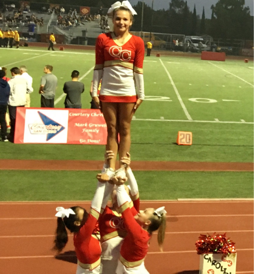 CCHS cheerleaders celebrate a touchdown Friday during the football game, where the Dons won their first home game against El Camino High School. 