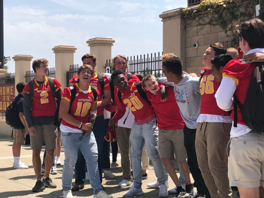 Members of the CCHS Varsity football team and other students gather during lunch Friday to sing karaoke, showcasing their camaraderie.  