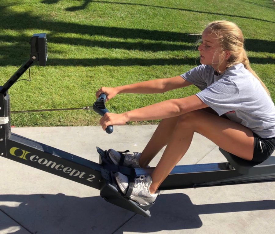 Rowing tirelessly on the urge, Chloe Ewart 22 prepares for novice crews upcoming season during a fall training camp, where rowers strive to gain strength and skill in order to dominate on the water. 