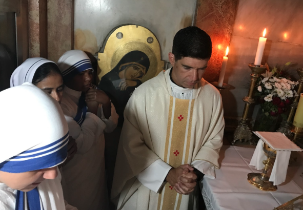 Father Patrick Wainwright journeyed to many sacred places that were important to Jesus, one being the Tomb of Christ in Jerusalem, where he participated in Mass where Jesus was buried and rose from the dead. 
