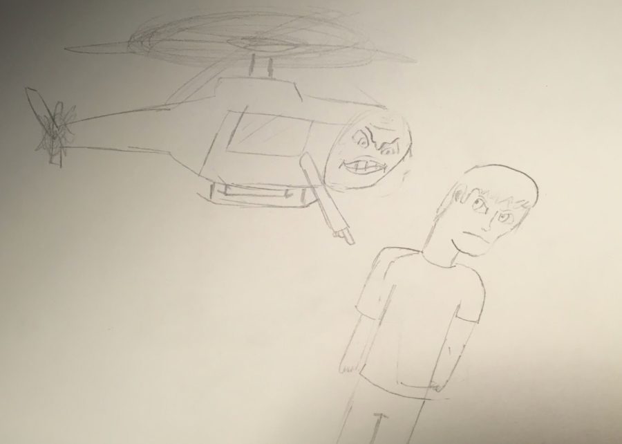 Boyer’s drawing displays a literal interpretation of helicopter parenting, yet depicting its harsh realities.