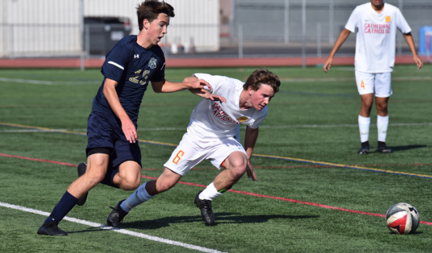  Defender Bradley Allgood ‘20 (6) attacks the ball during their game against San Diego High School during the Parker Cup on November 30th.