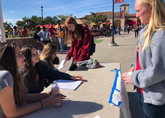 Lindsey Lingham ‘21 speaks to current options mentor Sabrina Bassler ‘20 about the application process which includes an application form, multiple teacher recommends, an interview, and a possible passion for working with students enrolled in the program such as Bella Pellegrino ‘21.

