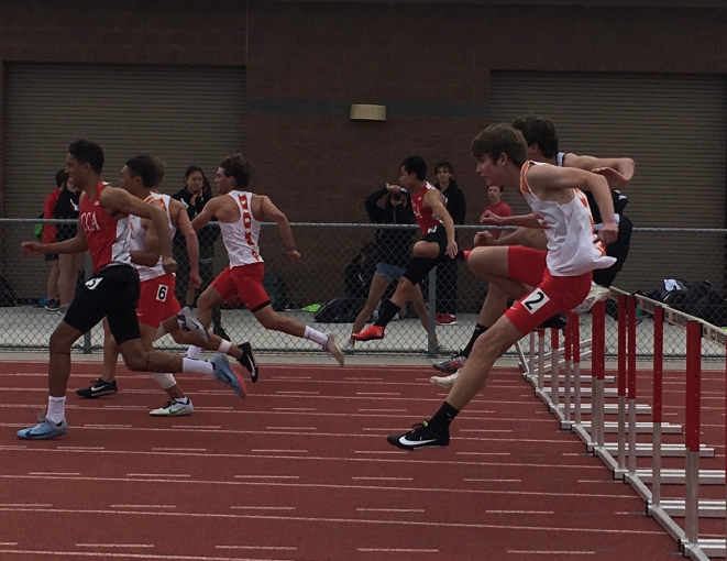 Jumping over numerous hurdles, Cathedral Catholic High School students Matthew Rowland ‘20, Casey Leonard ‘19, Dakota Muth ‘19, and Mason Hofricter ‘20, competed in the 110 meter hurdles race, taking place last Thursday. 

