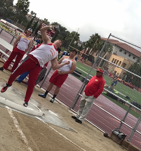 Cathedral Catholic High School student Holden Brosnan ‘20 practices throwing the shot put, hoping to out throw his opponents during his upcoming meet. 
