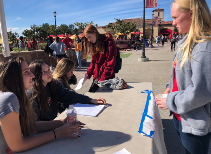 Lindsey Lingham ‘21 speaks to current options mentor Sabrina Bassler ‘20 about the application process which includes an application form, multiple teacher recommends, an interview, and a passion for working with students enrolled in the program such as Bella Pellegrino ‘21.