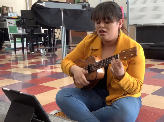 Possessing a variety of talents, students at Cathedral Catholic High School continue to audition for the CCHS talent show Dons got Talent, demonstrating acts from eating sandwiches to stand up comedy. Showcasing her skill for music, Mica Acosta Dinh ‘21 plays the ukulele, a stringer instrument,  while singing.  