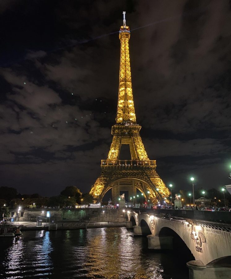 The glowing Eiffel Tower.