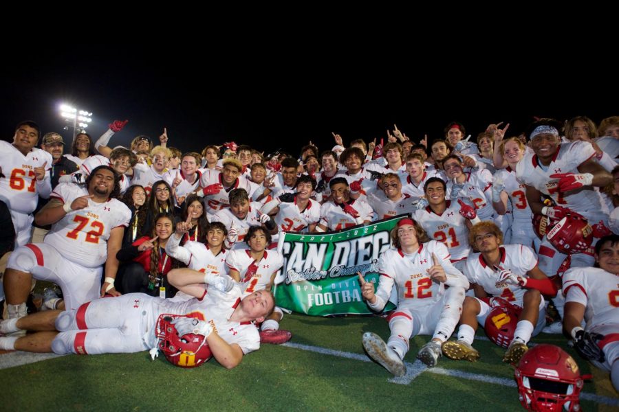 Cathedral Catholic’s Football team celebrates their CIF section title. The Dons went on to win the State Championship a week later. 