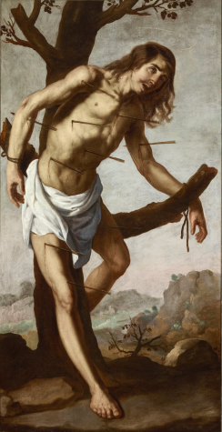 Saint Sebastian miraculously survives the impalement of four arrows to epitomize God’s call to never give up.