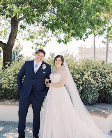 Ms. DeSantis and her husband, Hugo, pose at their wedding in 2021. The two were married at the Immaculata at the University of San Diego.