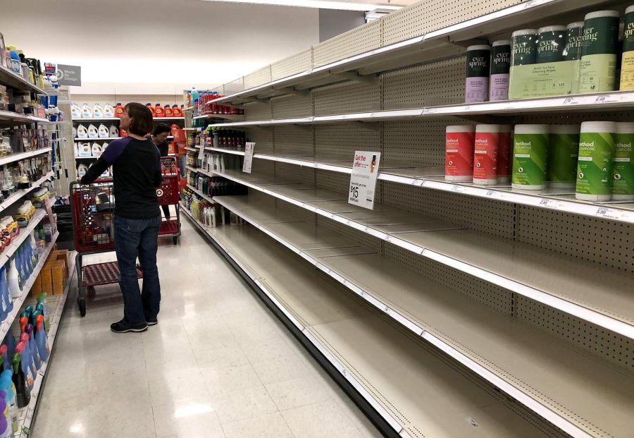 Photo showcasing empty shelves of a number of products in the Bay Area of San Francisco. These empty shelves are a result of not being able to make enough imports.