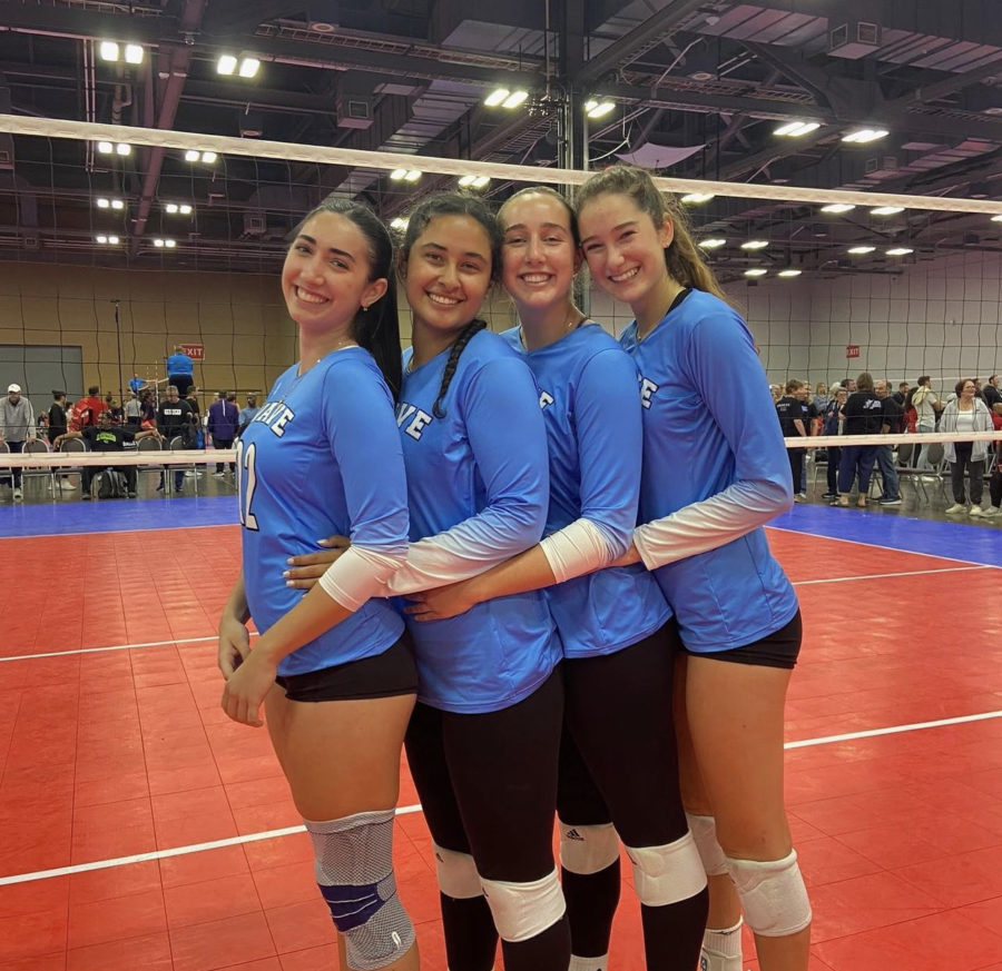 Gianna Wardy, Tehya Maeva, Mia Compas, and Julia Blyashov on Prom night after going 3-0 on day two of 18s Nationals. The next day they won a national championship!