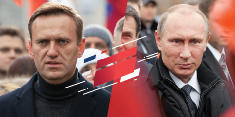 Image of Russian politicians Alexei Navalny and Vladimir Putin. Both politicians are at tension with each other  as Putin sees Navalny’s actions over the past decade as a threat.