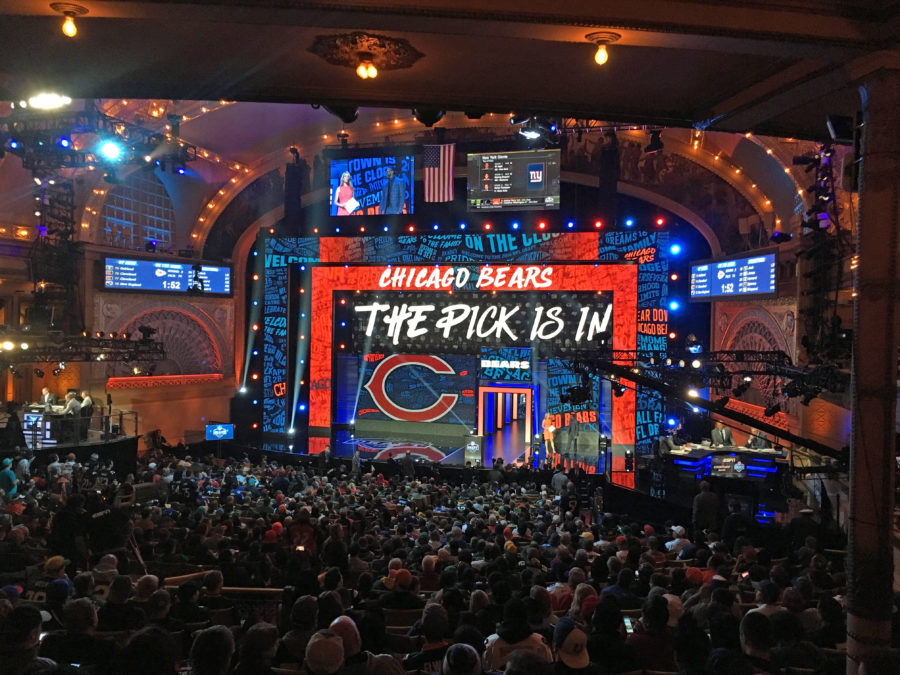The Chicago Bears announce that their pick is in during the NFL draft.
