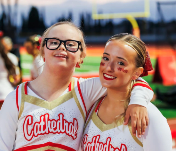 Options alumni Gabi Schlador cheering on the Dons alongside Audrey Bryar ‘24 