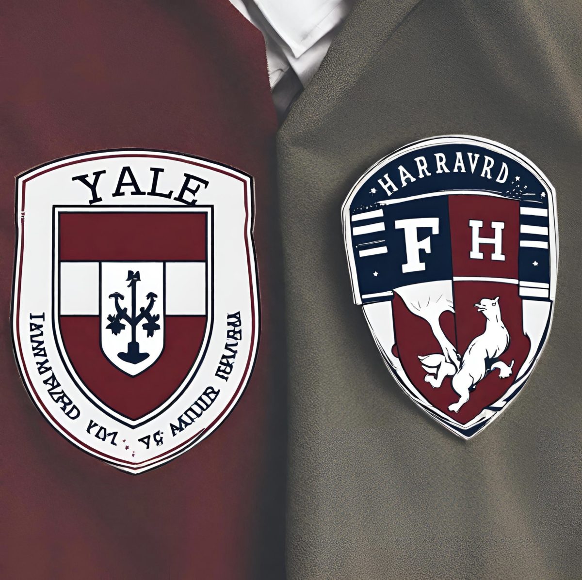 Yale+and+Harvard+emblems+beside+each+other+on+school+uniform.+