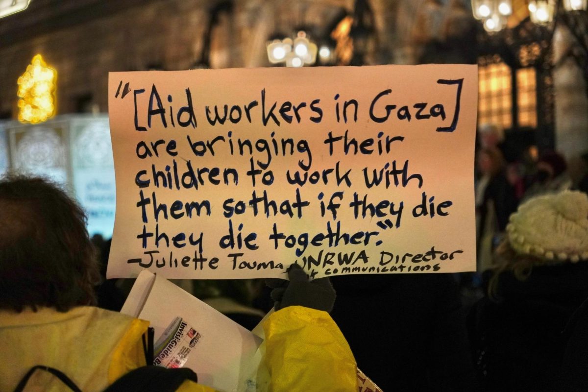 This sign from a vigil for peace in Boston, MA demonstrates the devastating effects of the war in Palestine and Gaza and how many Americans have been calling for an end to the war. It reinforces that families in these affected areas huddle together in fear, uncertain if they will see another day, demonstrating the urgent need for this ceasefire.

Photo by Brett Wharton on Unsplash