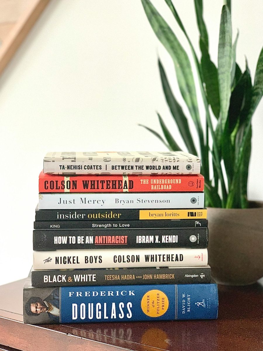 This stack features nine books from well-known African-American authors, activists, and sociologists from Colson Whitehead  to none other than Frederick Douglass himself. The seventh book on this stack is the subject of the movie, an adaptation of Colson Whitehead’s famous work The Nickel Boys.

Photo by Tim Wildsmith on Unsplash