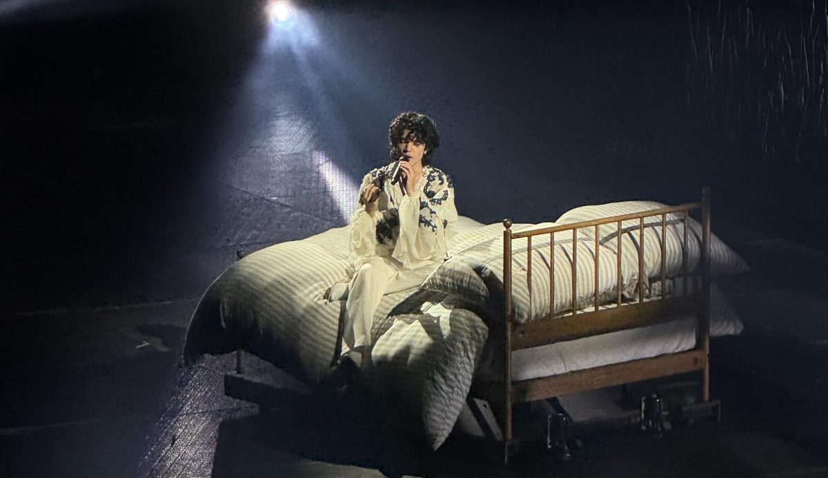 Conan Gray performs a track off his fourth studio album, Wishbone, at his concert in San Diego on October 4, 2025.