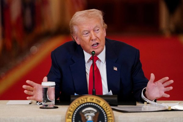 President Donald Trump in conference.